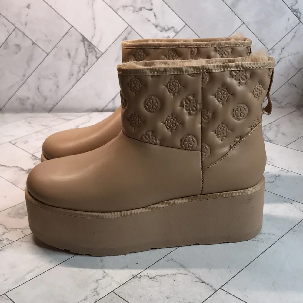Guess Women's Tan Platform Ankle Boots